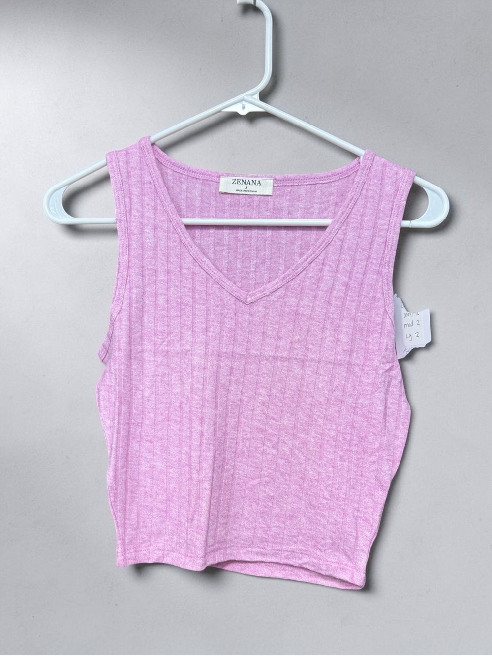 Zenana Outfitters Pink Ribbed V-Neck Tank